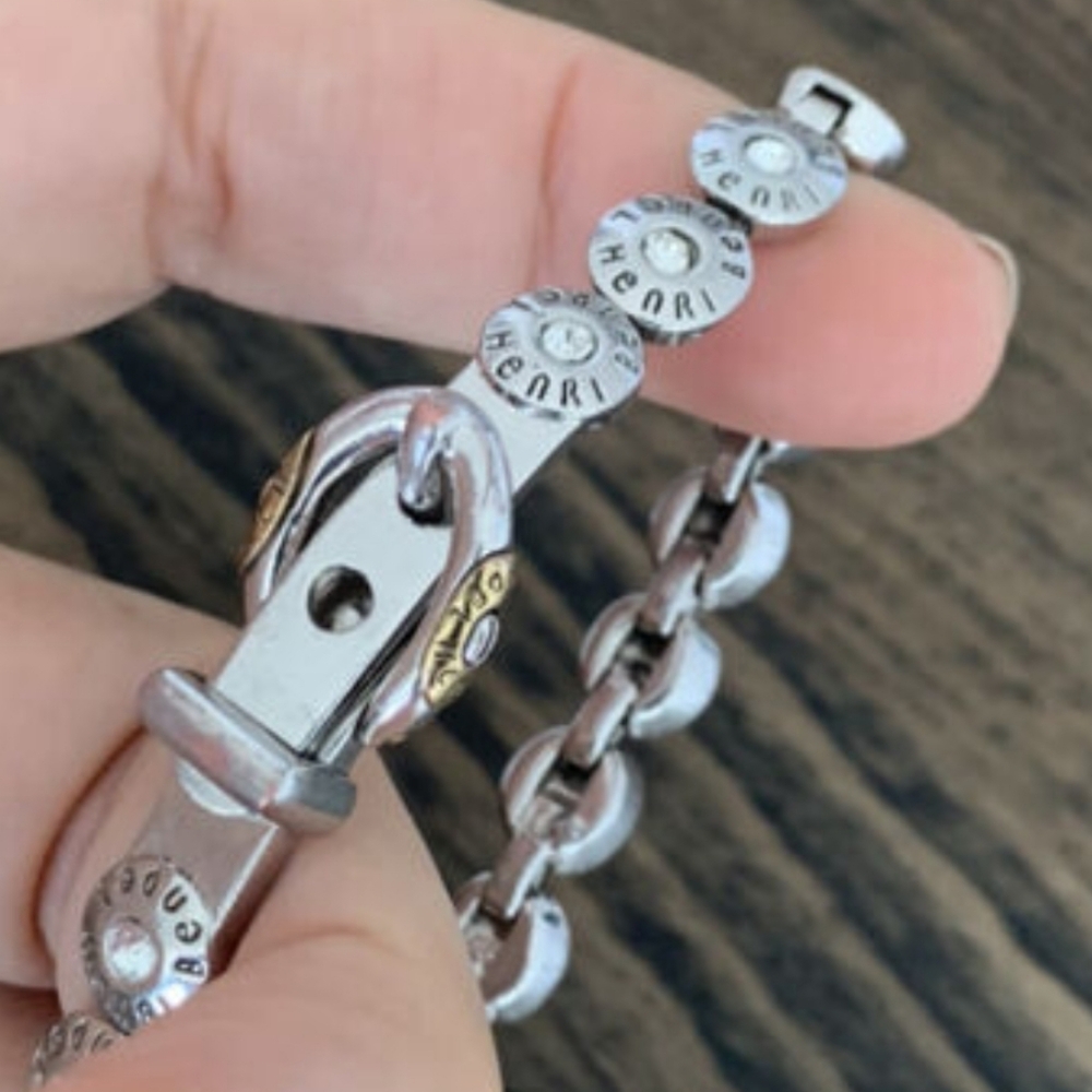 Henri Bendel Vintage "Buckle up Baby" Rivet Bracelet Silver - Picture 3 of 12